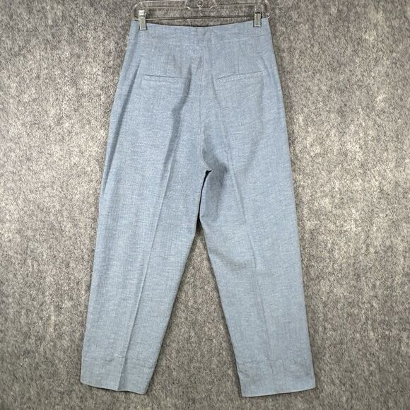Zara Linen Cotton Blend Flat Front Chinos Pants Trousers Tapered Leg Med Hi Rise - Picture 11 of 13